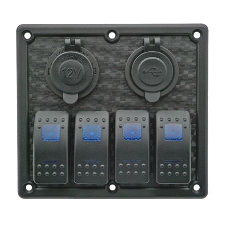 Rocker Switch Panel with LED, 12V/24V, 4 Rockers Switch Panels & Accessories