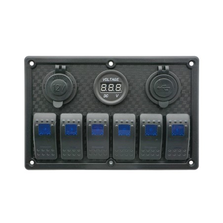 Rocker Switch Panel with LED, 12V/24V, (6 Rockers) Panels